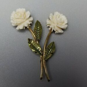 Vintage A & Z 12k Gold Filled White and Green Flower Brooch, Signed, Estate